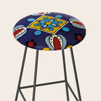Abstract blue cruz mexican modern talavera tile wall Stool Gallery Image 2