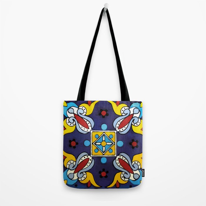 Abstract blue cruz mexican modern talavera tile wall Tote Bag Gallery Image 2