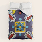 Abstract blue cruz mexican modern talavera tile wall Comforter Gallery Image 6