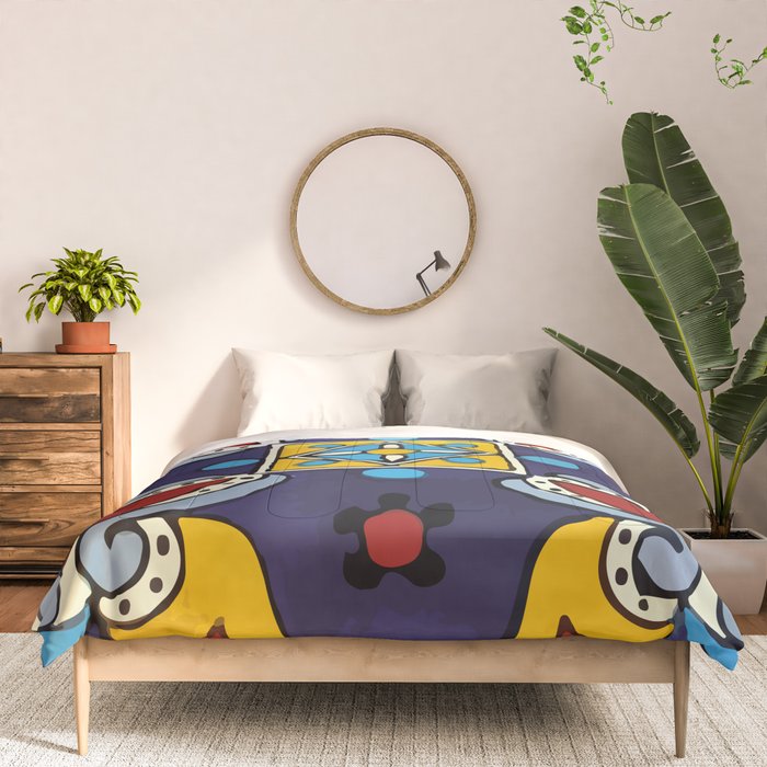 Abstract blue cruz mexican modern talavera tile wall Comforter Gallery Image 3