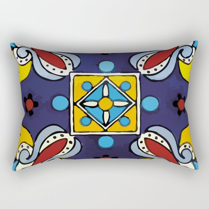 Abstract blue cruz mexican modern talavera tile wall Rectangular Pillow Gallery Image 2