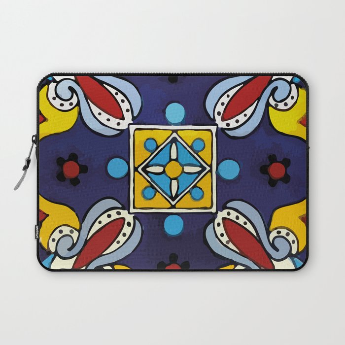 Abstract blue cruz mexican modern talavera tile wall Laptop Sleeve Gallery Image 1