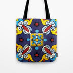 Abstract blue cruz mexican modern talavera tile wall Tote Bag Gallery Image 1