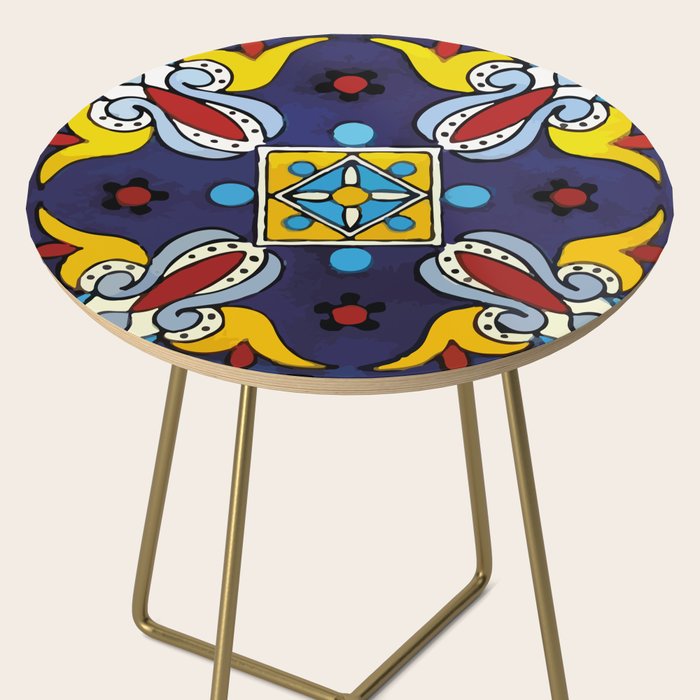 Abstract blue cruz mexican modern talavera tile wall Side Table Gallery Image 2