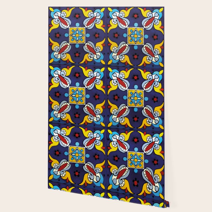 Abstract blue cruz mexican modern talavera tile wall Wallpaper Gallery Image 2