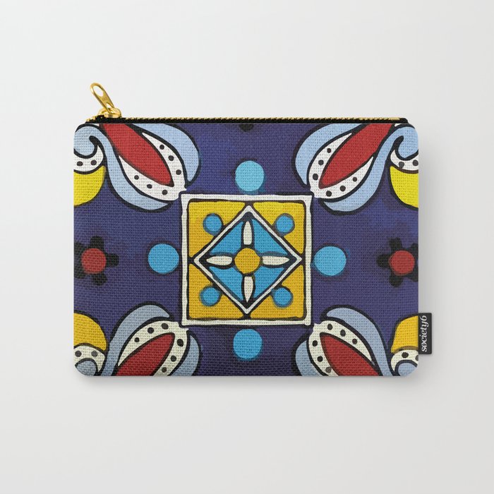 Abstract blue cruz mexican modern talavera tile wall Carry All Pouch Gallery Image 1