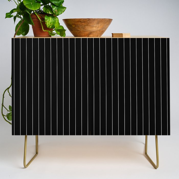 Black And White Pinstripes Lines Stripes Minimalist Stripe Line Drawing Credenza Gallery Image 1
