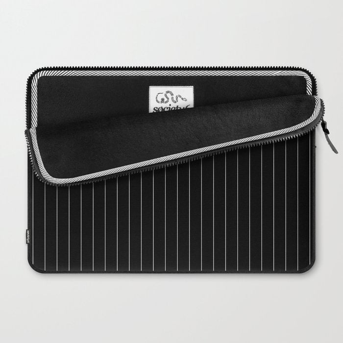 Black And White Pinstripes Lines Stripes Minimalist Stripe Line Drawing Laptop Sleeve Gallery Image 2