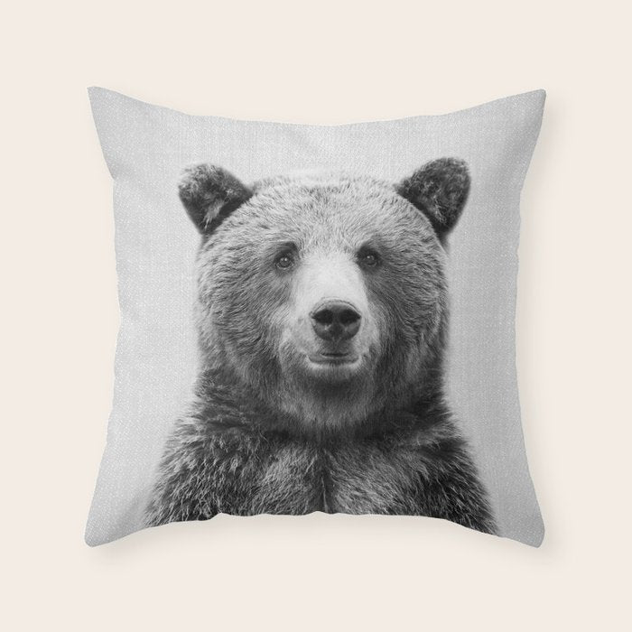 Grizzly Bear - Black & White Throw Pillow Gallery Image 6