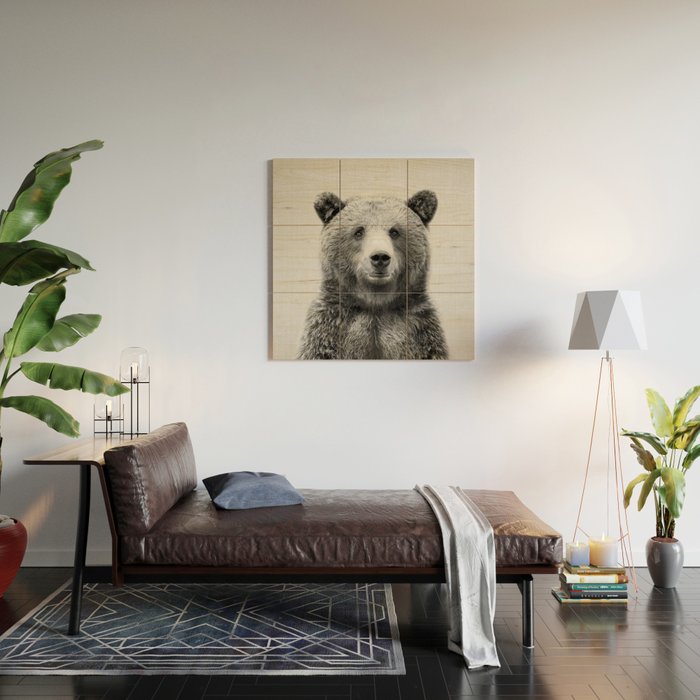 Grizzly Bear - Black & White Wood Wall Art Gallery Image 2