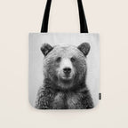 Grizzly Bear - Black & White Tote Bag Gallery Image 1
