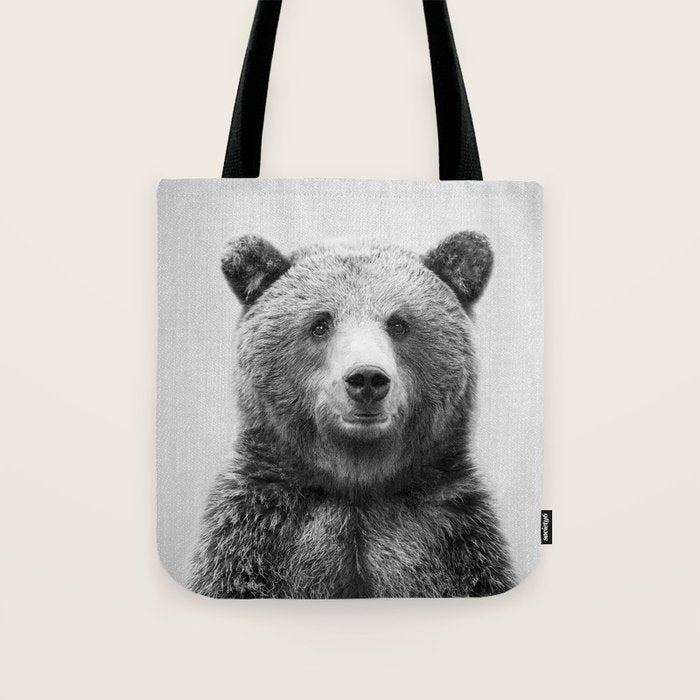 Grizzly Bear - Black & White Tote Bag Gallery Image 1