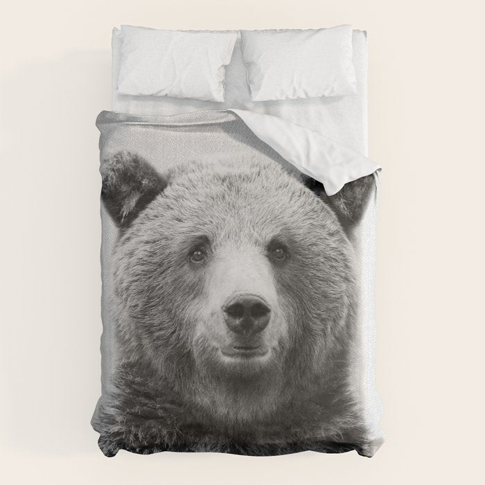 Grizzly Bear - Black & White Duvet Cover Gallery Image 6