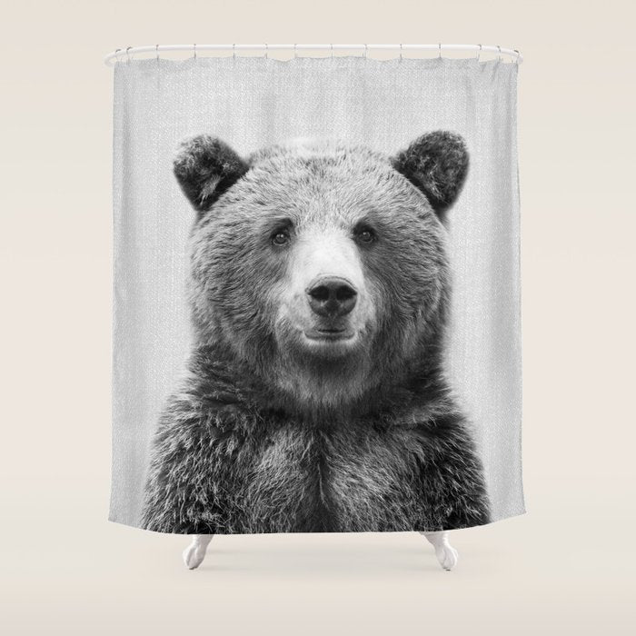 Grizzly Bear - Black & White Shower Curtain Gallery Image 1