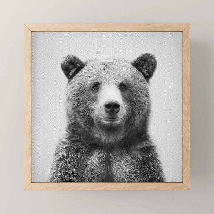 Grizzly Bear - Black & White Mini Art Print Gallery Image 1