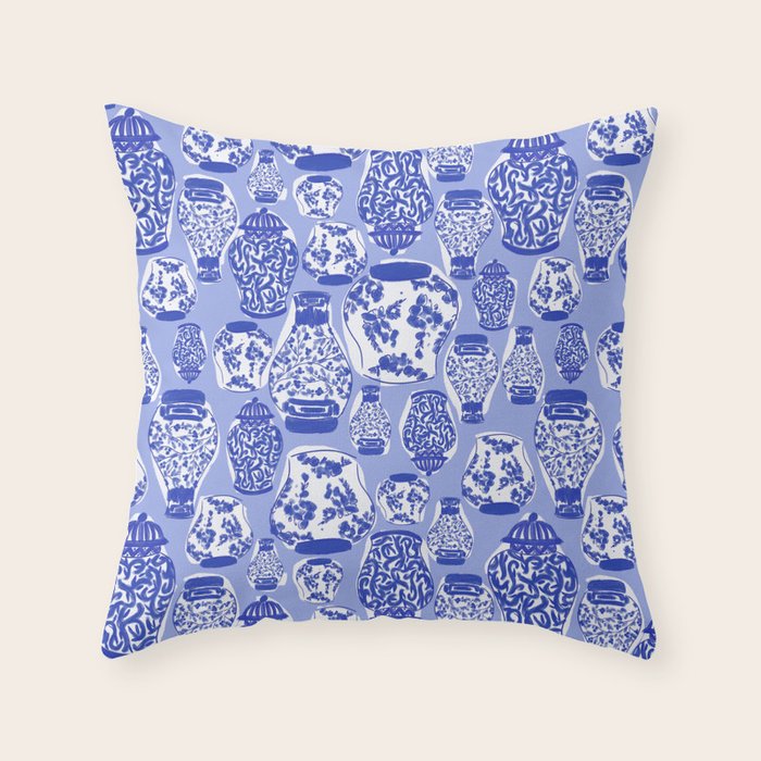 Chinoiserie Jars (Blue) Throw Pillow Gallery Image 1