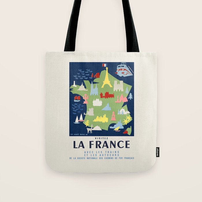 Vintage French Travel Poster - Visit France, 1950s Tote Bag Gallery Image 1