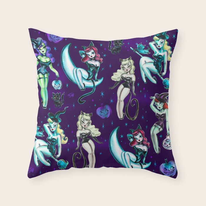 Witches and Black Cats Throw Pillow Gallery Image 6