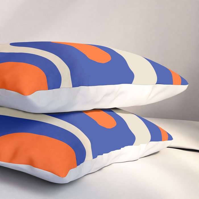 Mid Century Modern Abstract Retro Piquet Pattern Blue Orange Beige Pillow Sham Gallery Image 3