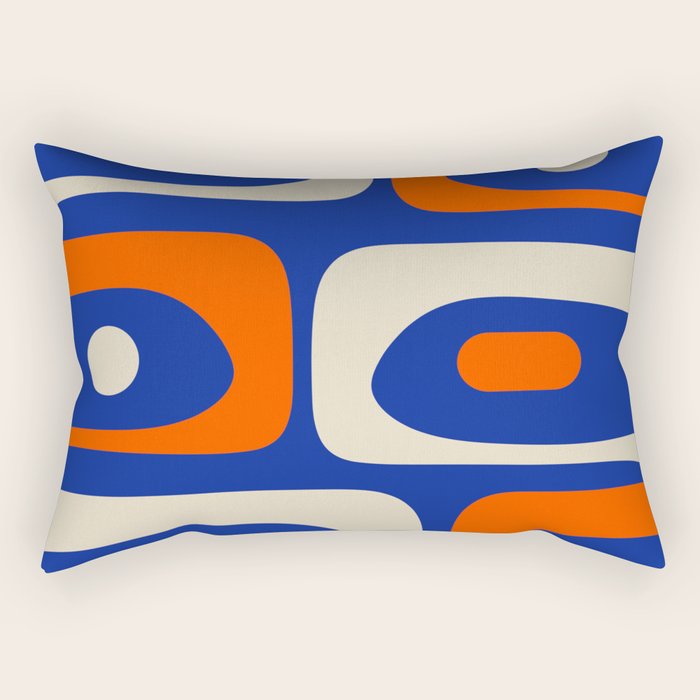 Mid Century Modern Abstract Retro Piquet Pattern Blue Orange Beige Rectangular Pillow Gallery Image 1