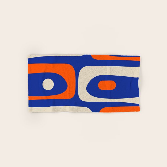 Mid Century Modern Abstract Retro Piquet Pattern Blue Orange Beige Bath Towel Gallery Image 1