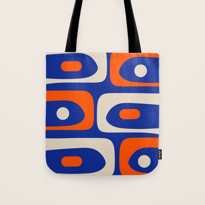 Mid Century Modern Abstract Retro Piquet Pattern Blue Orange Beige Tote Bag Gallery Image 1