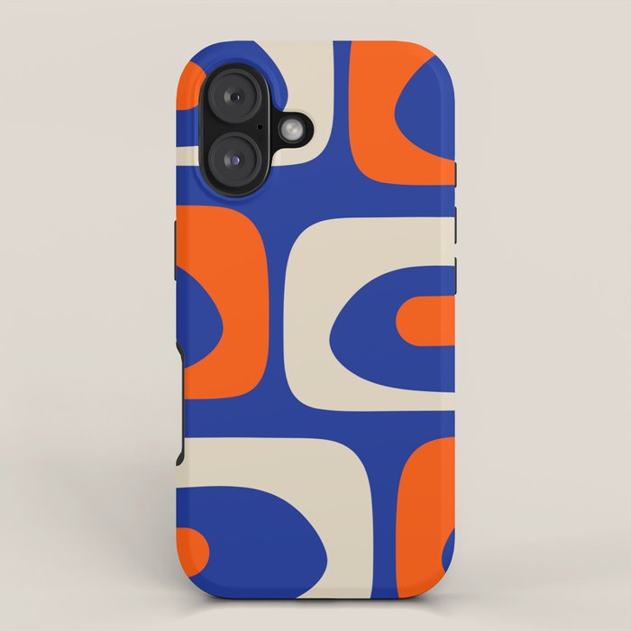 Mid Century Modern Abstract Retro Piquet Pattern Blue Orange Beige iPhone Case Gallery Image 1