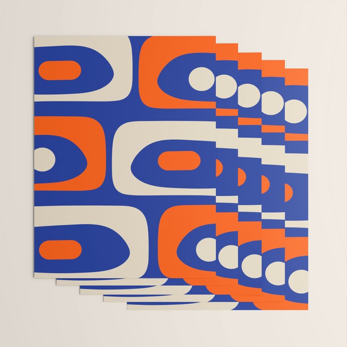 Mid Century Modern Abstract Retro Piquet Pattern Blue Orange Beige Wrapping Paper Gallery Image 3