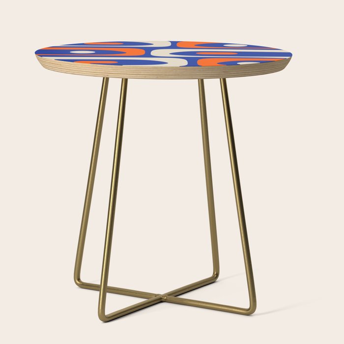 Mid Century Modern Abstract Retro Piquet Pattern Blue Orange Beige Side Table Gallery Image 1