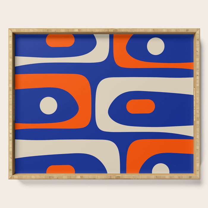 Mid Century Modern Abstract Retro Piquet Pattern Blue Orange Beige Serving Tray Gallery Image 1