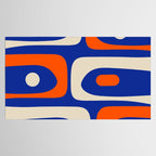 Mid Century Modern Abstract Retro Piquet Pattern Blue Orange Beige Tablecloth Gallery Image 2