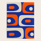Mid Century Modern Abstract Retro Piquet Pattern Blue Orange Beige Poster Gallery Image 4