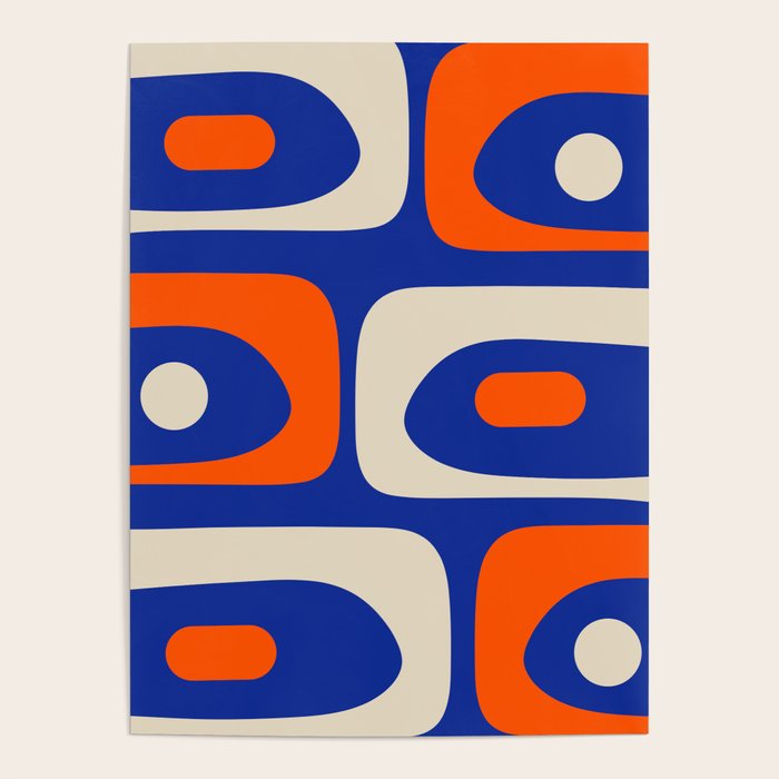 Mid Century Modern Abstract Retro Piquet Pattern Blue Orange Beige Poster Gallery Image 4