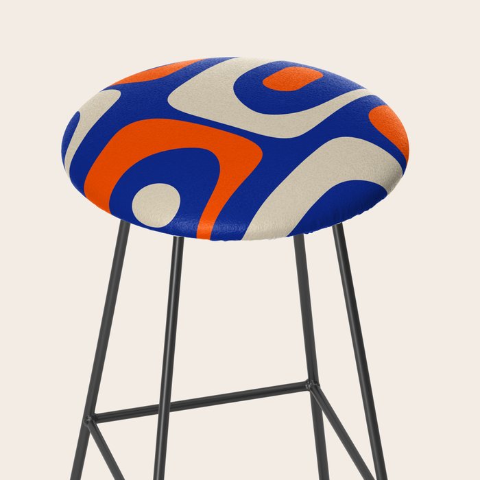 Mid Century Modern Abstract Retro Piquet Pattern Blue Orange Beige Stool Gallery Image 2