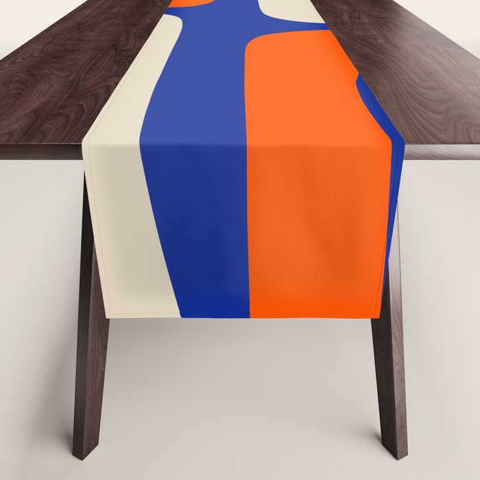 Mid Century Modern Abstract Retro Piquet Pattern Blue Orange Beige Table Runner Gallery Image 1