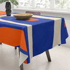 Mid Century Modern Abstract Retro Piquet Pattern Blue Orange Beige Tablecloth Gallery Image 3