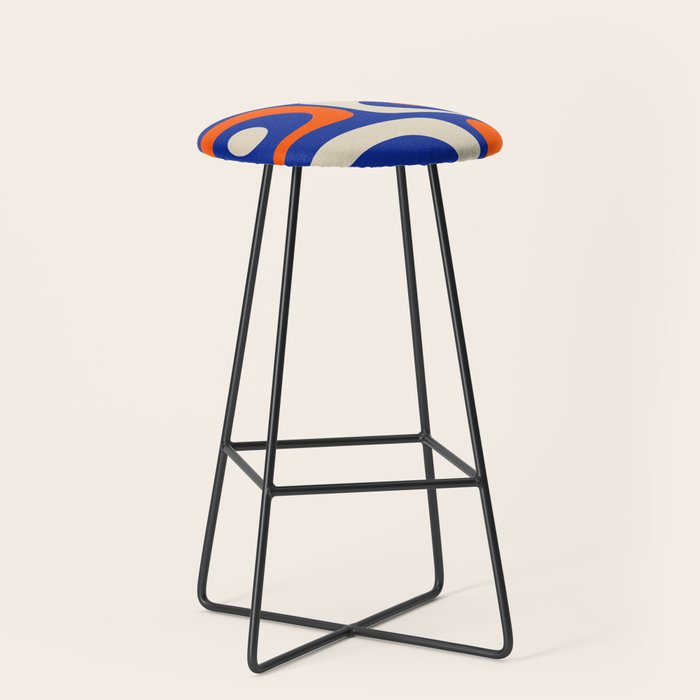 Mid Century Modern Abstract Retro Piquet Pattern Blue Orange Beige Stool Gallery Image 1
