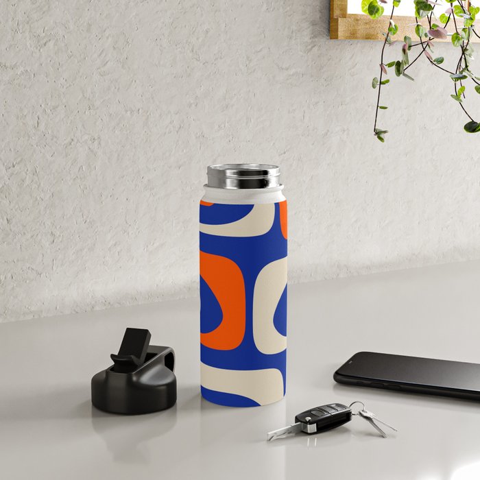 Mid Century Modern Abstract Retro Piquet Pattern Blue Orange Beige Water Bottle Gallery Image 4
