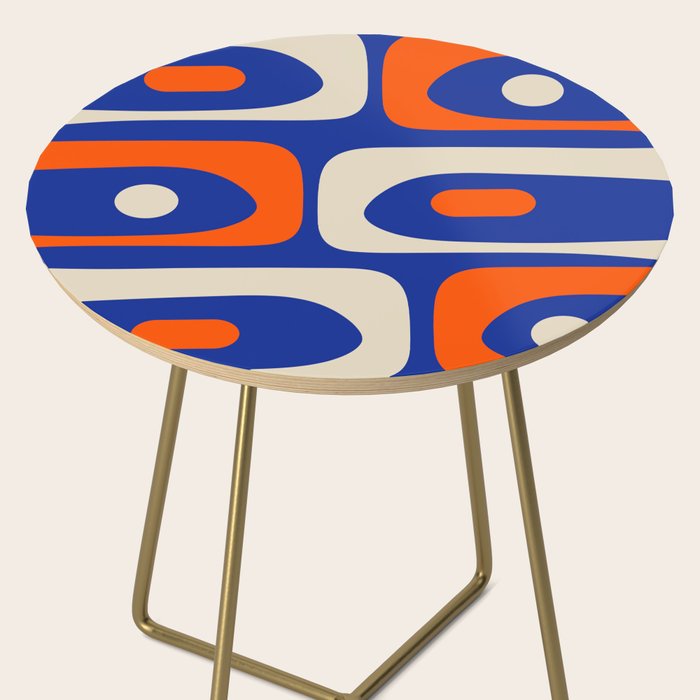 Mid Century Modern Abstract Retro Piquet Pattern Blue Orange Beige Side Table Gallery Image 2