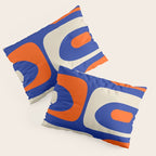 Mid Century Modern Abstract Retro Piquet Pattern Blue Orange Beige Pillow Sham Gallery Image 3