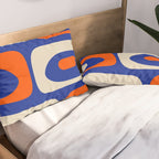 Mid Century Modern Abstract Retro Piquet Pattern Blue Orange Beige Pillow Sham Gallery Image 2