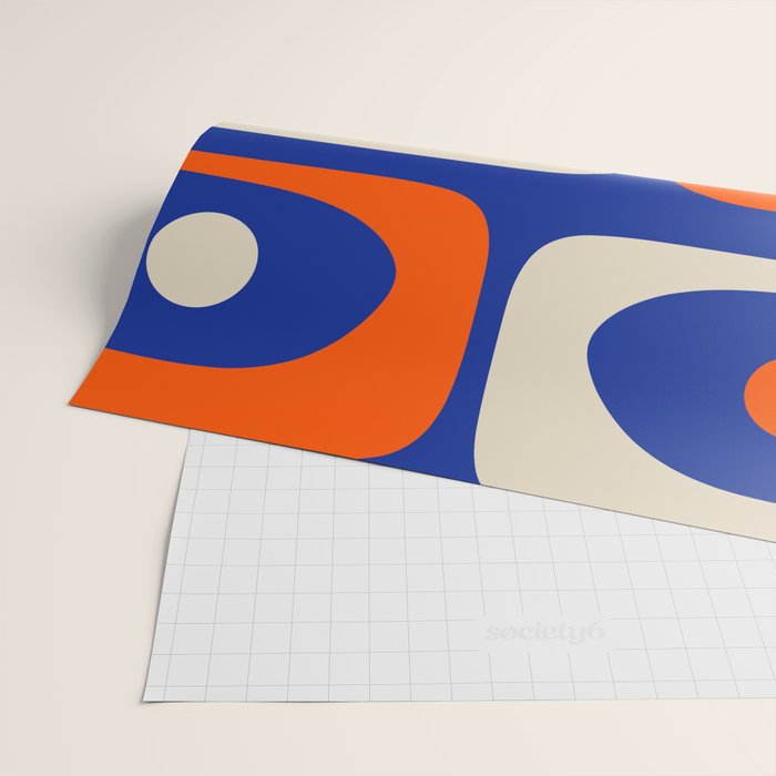 Mid Century Modern Abstract Retro Piquet Pattern Blue Orange Beige Wrapping Paper Gallery Image 2