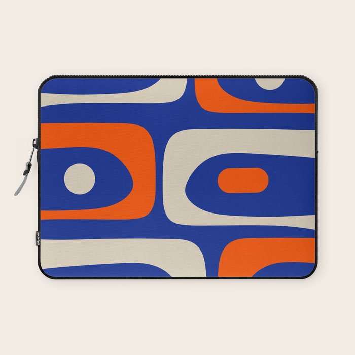 Mid Century Modern Abstract Retro Piquet Pattern Blue Orange Beige Laptop Sleeve Gallery Image 1