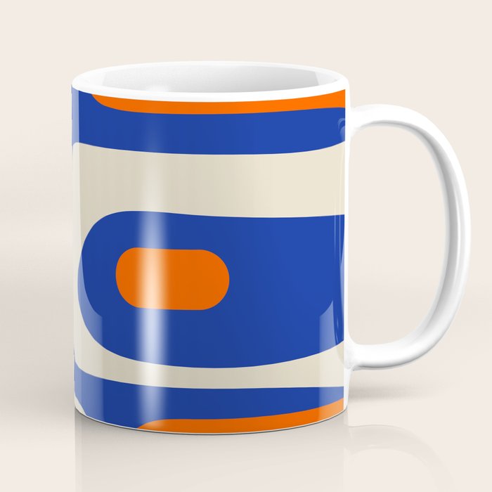 Mid Century Modern Abstract Retro Piquet Pattern Blue Orange Beige Coffee Mug Gallery Image 1