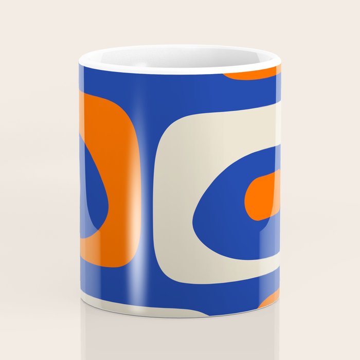 Mid Century Modern Abstract Retro Piquet Pattern Blue Orange Beige Coffee Mug Gallery Image 4
