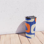 Mid Century Modern Abstract Retro Piquet Pattern Blue Orange Beige Travel Mug Gallery Image 4