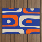 Mid Century Modern Abstract Retro Piquet Pattern Blue Orange Beige Outdoor Rug Gallery Image 1