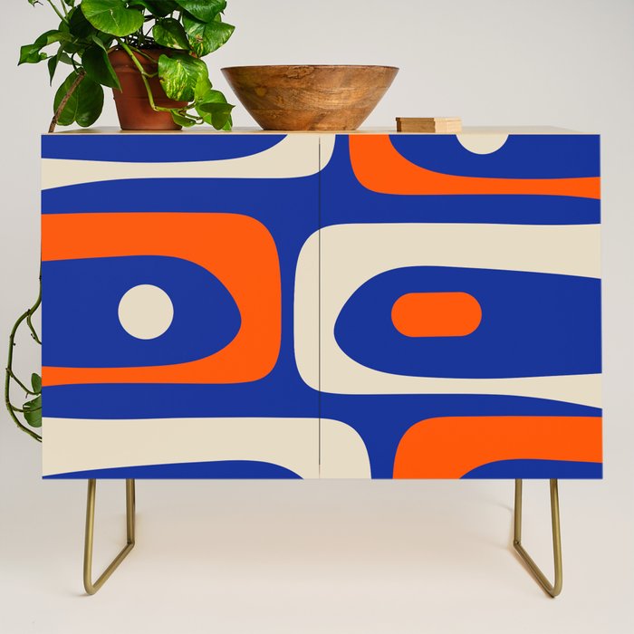 Mid Century Modern Abstract Retro Piquet Pattern Blue Orange Beige Credenza Gallery Image 1