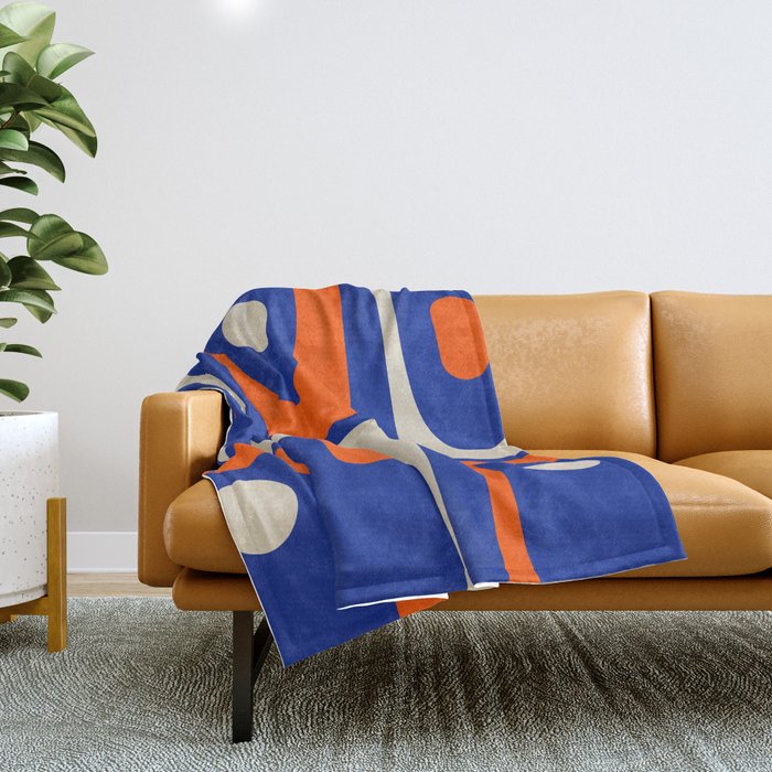 Mid Century Modern Abstract Retro Piquet Pattern Blue Orange Beige Throw Blanket Gallery Image 1
