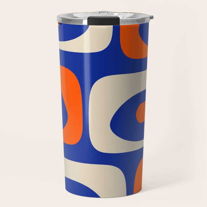 Mid Century Modern Abstract Retro Piquet Pattern Blue Orange Beige Travel Mug Gallery Image 1